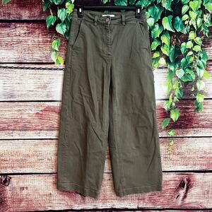 Everlane Wide Leg Crop Pants Olive Green Size 2 Organic Cotton Capri Moss Army